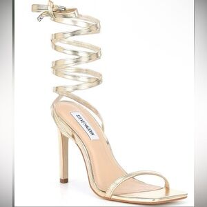 Steve Madden Metallic Gold Ankle Wrap Heels Sandals Size 8